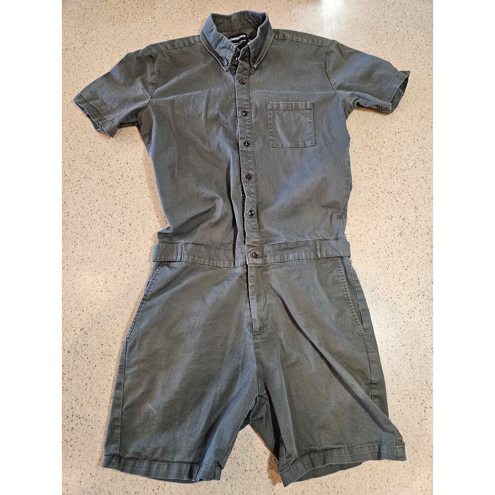 RomperJack Men's Button-up Short Sleeve Romper Olive Green Size S